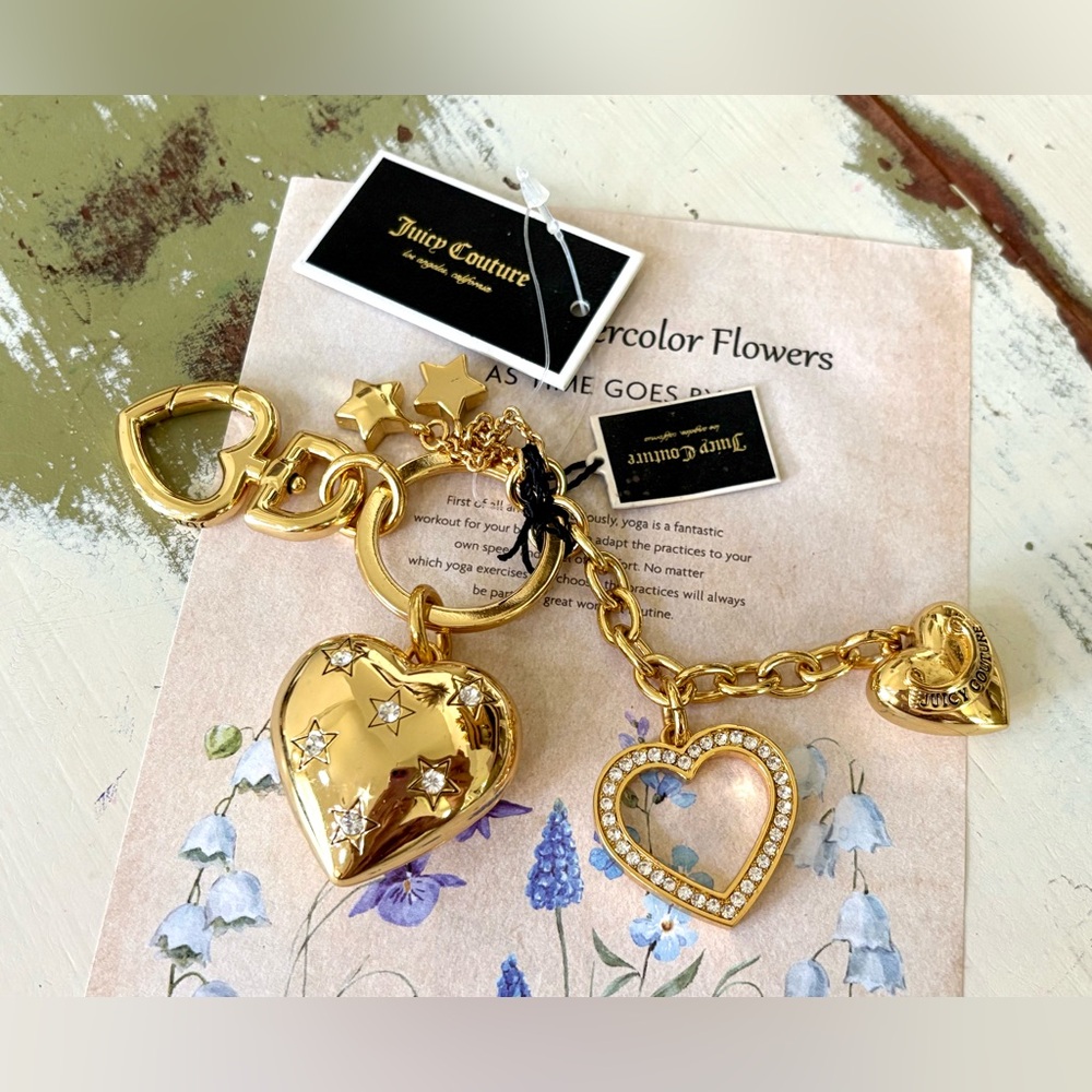 NWT HTF RARE Y2K Juicy Couture Gold Heart and Star Keychain
